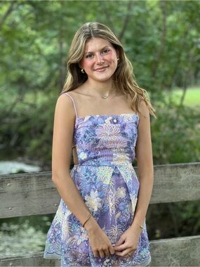 Lilac Sequin Floral Mini Dress